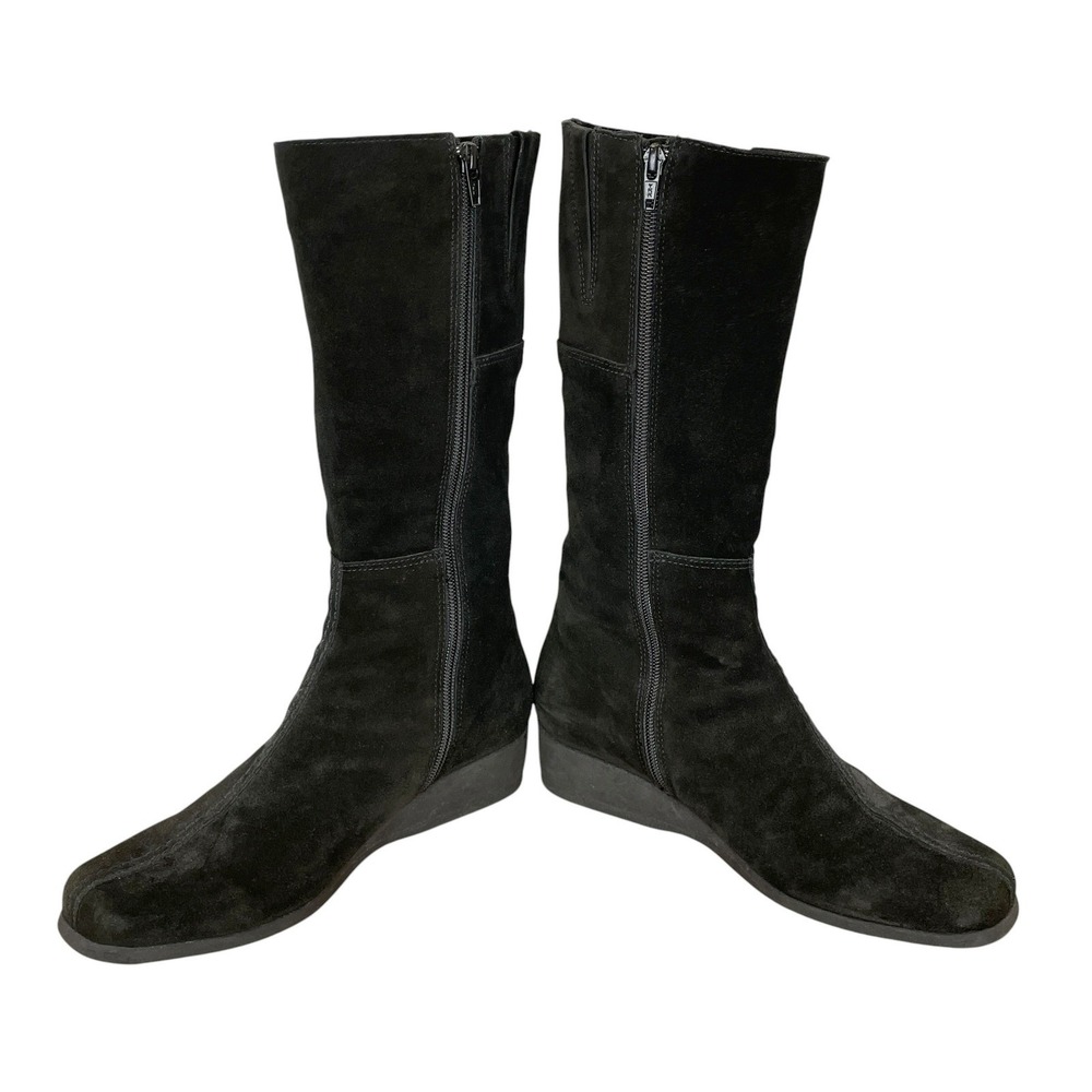 La Canadienne Black Suede Tall Wedge Boots Womens 9 Leather Lace Up Minimalist - Picture 5 of 9